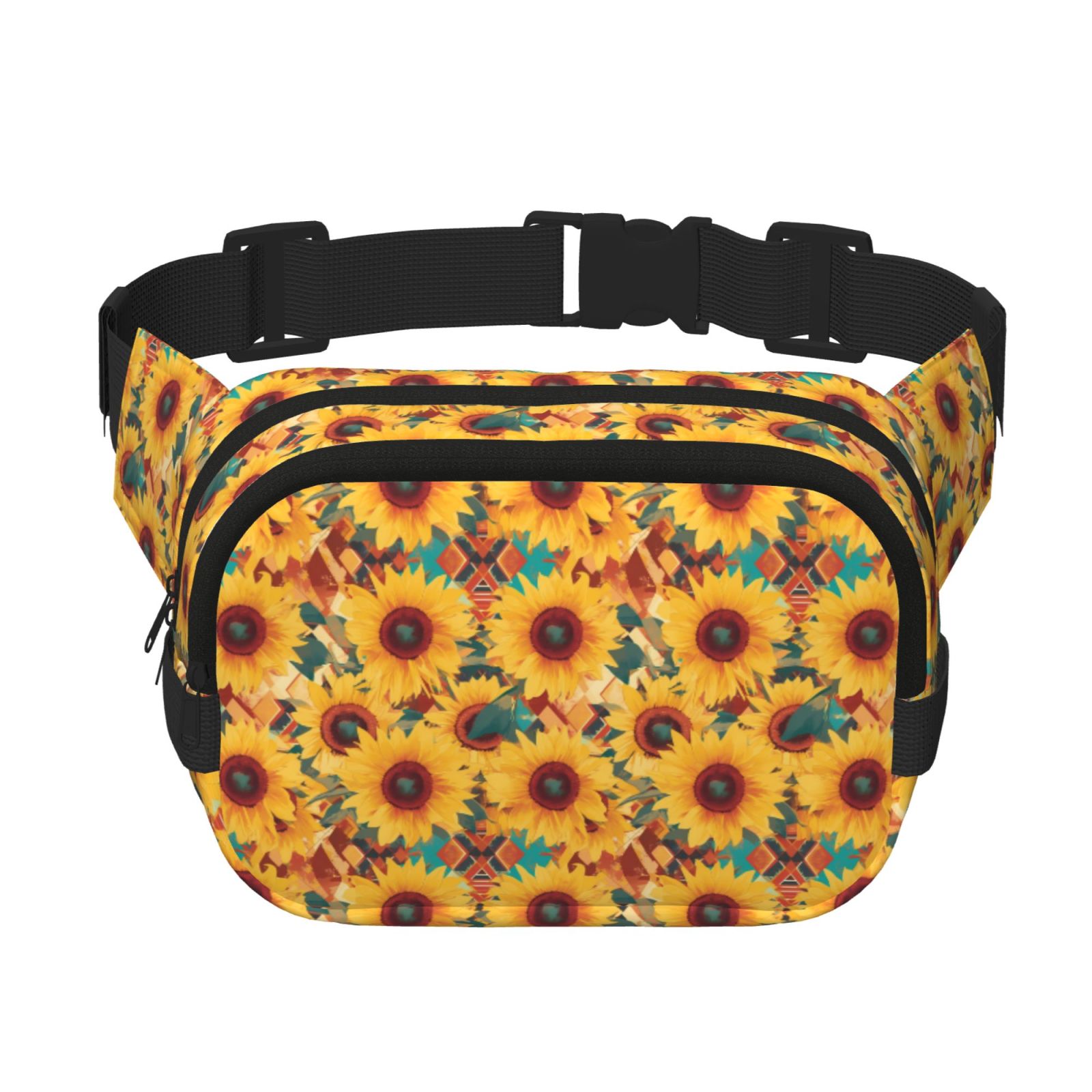 Picia Colorful Bohemian Sunflower Print Square Double-Layer Waist Bag Mini Adjustable Waist Belt Bag Exercise Running Travel Hiking