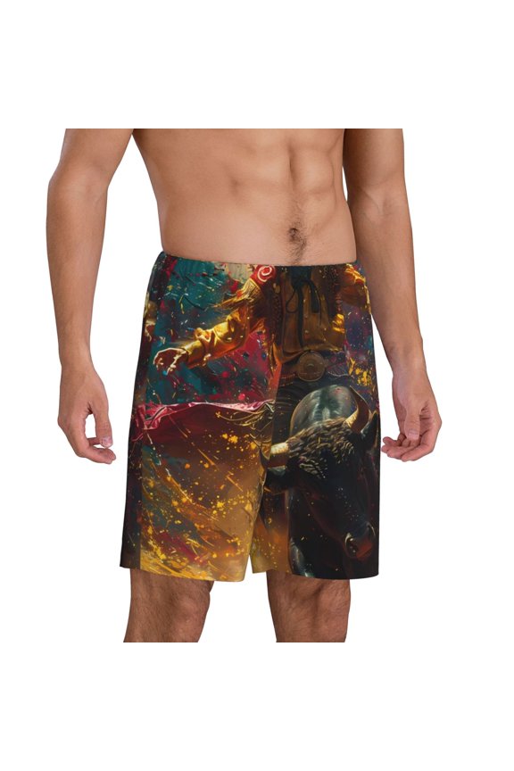 Colorful Bull Western Man Pajama Shorts for Men, Men's Pajama Bottoms, Sleepwear,Short Pajama Pants-Medium