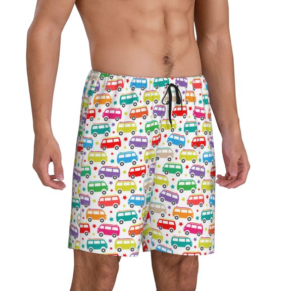 Picia Colorful Bus Pajama Shorts for Men, Men's Pajama Bottoms, Sleepwear,Short Pajama Pants-3X-Large