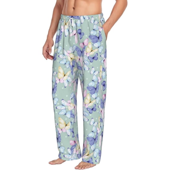 Picia Colorful Butterfly Mens Soft Woven Cotton Elastic Waistband Sleep Pajama Pant Lounge Sleep Pant With Pockets And Drawstring-X-Large