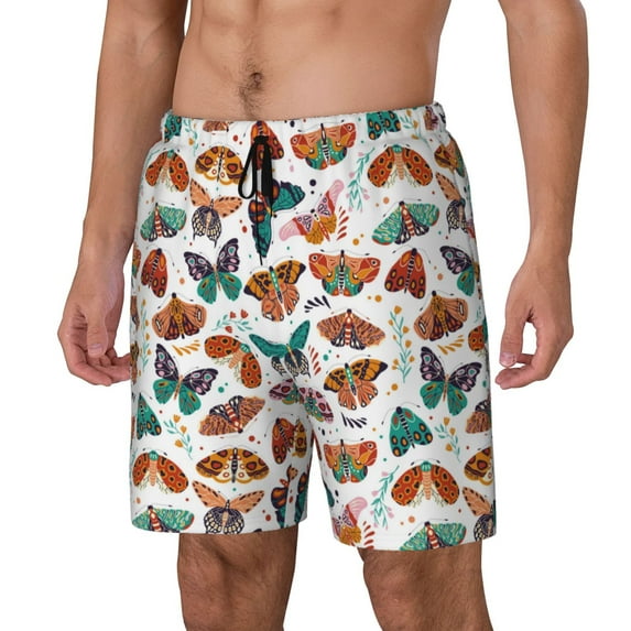Picia Colorful Butterfly pattern Mens Swim Trunks with Compression Liner Stretch Beach Shorts Quick Dry with Zipper Pockets No-Chafing Board Shorts-Large