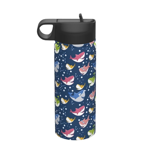 Picia Colorful Cartoon Shark Pattern 18oz Sports Insulated Kettle With Straw Insulated Water Bottle For Running Hiking Cycling Climbing Men'S Woman Insulated Water Bottle