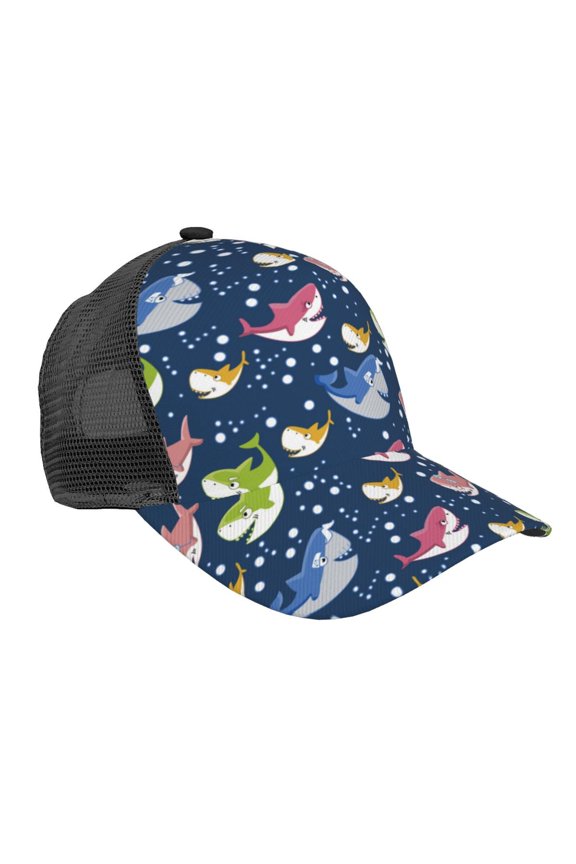 Colorful Cartoon Shark Pattern Trucker Hat,Baseball Cap,Sun Protection Cap,Stylish Headwear,Leisure Cap,Outdoor Sports Cap