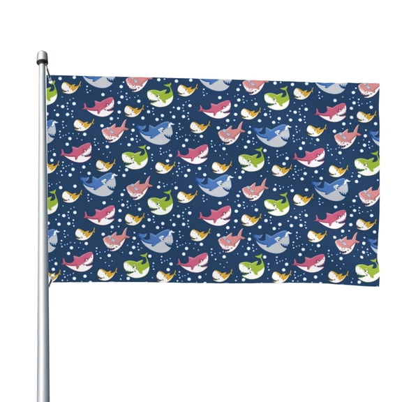 Picia Colorful Cartoon Shark Printed Flag ,Colorful Cartoon Shark Pattern Garden Flag Vertical Double,Yard Lawn Outdoor Decor 48x72"