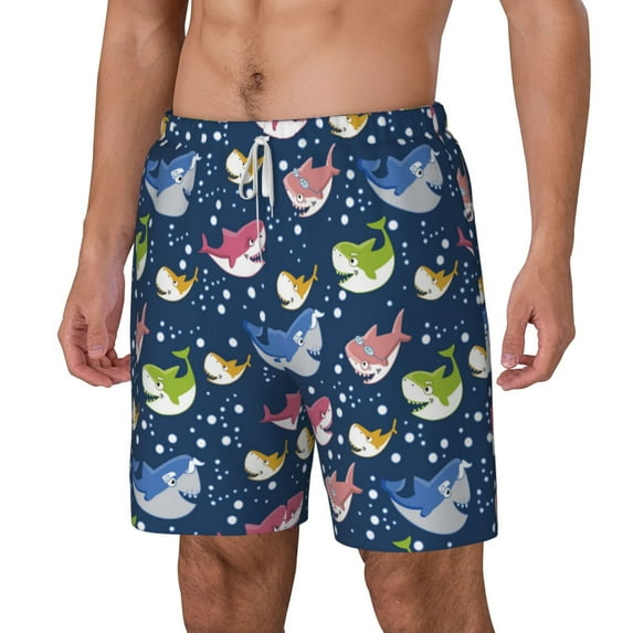 Picia Colorful Cartoon Shark pattern Mens Swim Trunks with Compression Liner Stretch Beach Shorts Quick Dry with Zipper Pockets No-Chafing Board Shorts-XX-Large