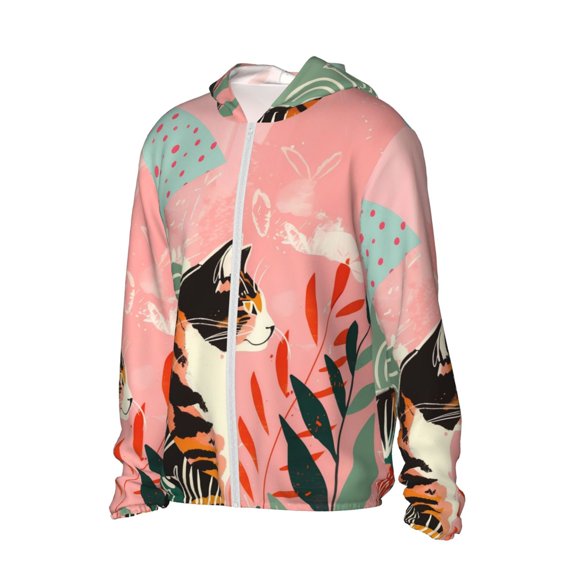 Picia Colorful Cat With Flowers Women's Men's UPF 50  Sun Protection Hoodie Shirt Long Sleeve SPF Fishing Outdoor UV Hiking Lightweight Shirts-Small