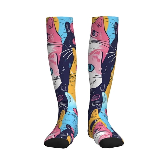 Picia Colorful Cats Pattern Art Printed Sports Compression Socks - 15-20mmHg Graduated Compression, High-Performance Soft and Breathable Socks for Men and Women