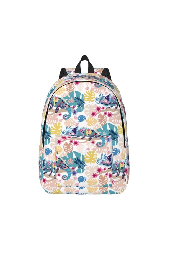 Colorful Chameleons Printed Canvas Daypack - Stylish and Durable Vintage Compact Backpack - Class, Work, Travel, or Laptop Bookbag,Organized Compartments-Small