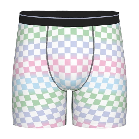Picia Colorful Checkerboard Pattern Men's Athletic Long Leg Briefs , Performance Stretch Underwear,Moisture-Wicking