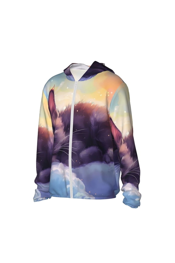 Colorful Cloud Sleeping Cat Women's Men's UPF 50+ Sun Protection Hoodie Shirt Long Sleeve SPF Fishing Outdoor UV Hiking Lightweight Shirts-XX-Large