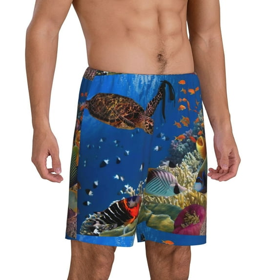 Picia Colorful Coral Reef Pajama Shorts for Men, Men's Pajama Bottoms, Sleepwear,Short Pajama Pants-X-Large