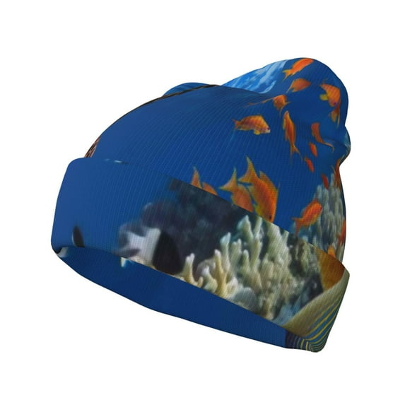 Picia Colorful Coral Reef Pattern Knitted Beanie Hat for Men and Women , Unisex Winter Warm Stretchy Knit Cap Thick Fisherman Beanies Cuffed Plain Skull Caps