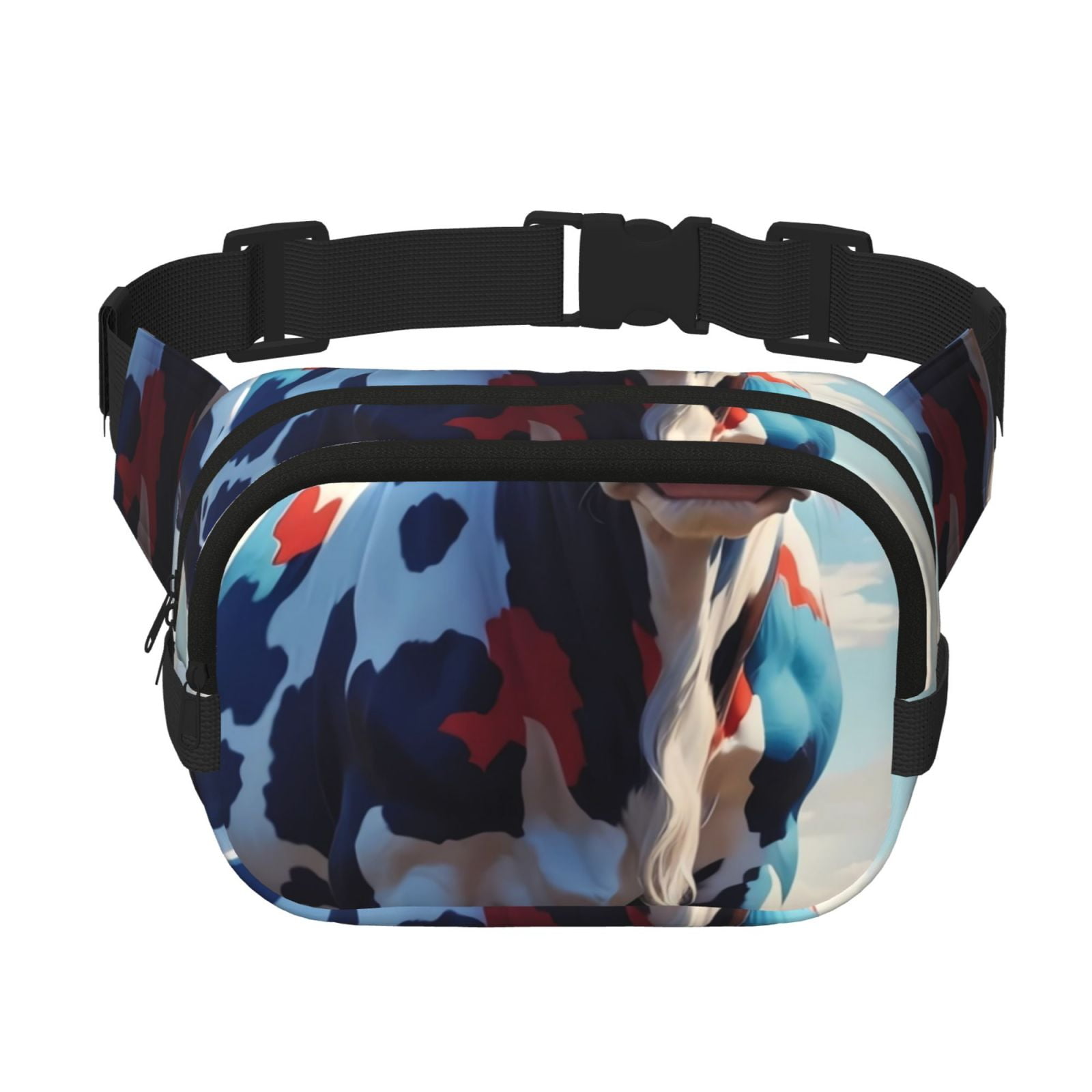 Picia Colorful Cow Pasture Print Square Double-Layer Waist Bag Mini Adjustable Waist Belt Bag Exercise Running Travel Hiking