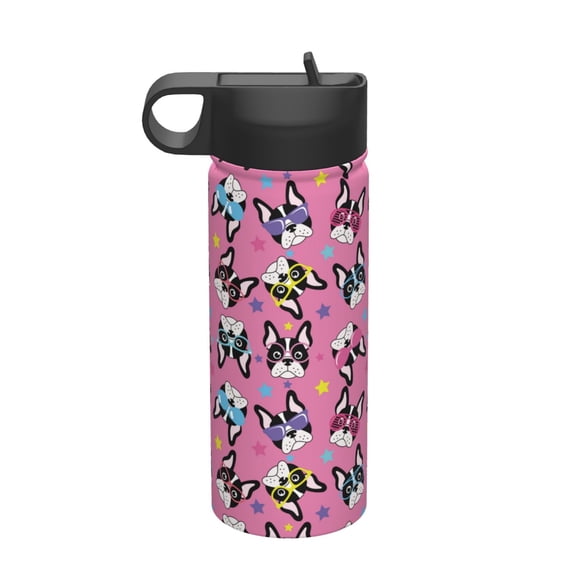 Picia Colorful Cute French Bulldog Pattern 18oz Sports Insulated Kettle With Straw Insulated Water Bottle For Running Hiking Cycling Climbing Men'S Woman Insulated Water Bottle