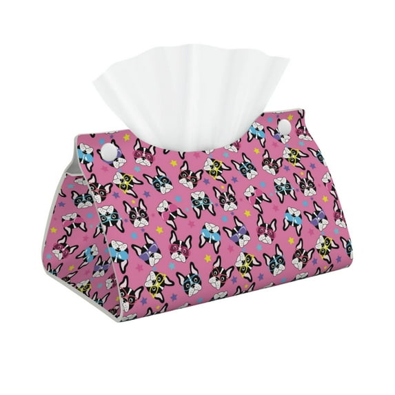 Picia Colorful Cute French Bulldog Pattern Long Tissue Box Cover,PVC Leather Triangle Holder,Tissue Box Holder with Magnetic Bottom,Facial Paper Organizer Dispenser-7.9"X4.9"X4.5"