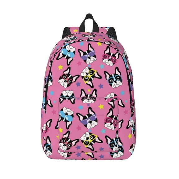Picia Colorful Cute French Bulldog Printed Canvas Daypack - Stylish and Durable Vintage Compact Backpack - Class, Work, Travel, or Laptop Bookbag,Organized Compartments-Medium