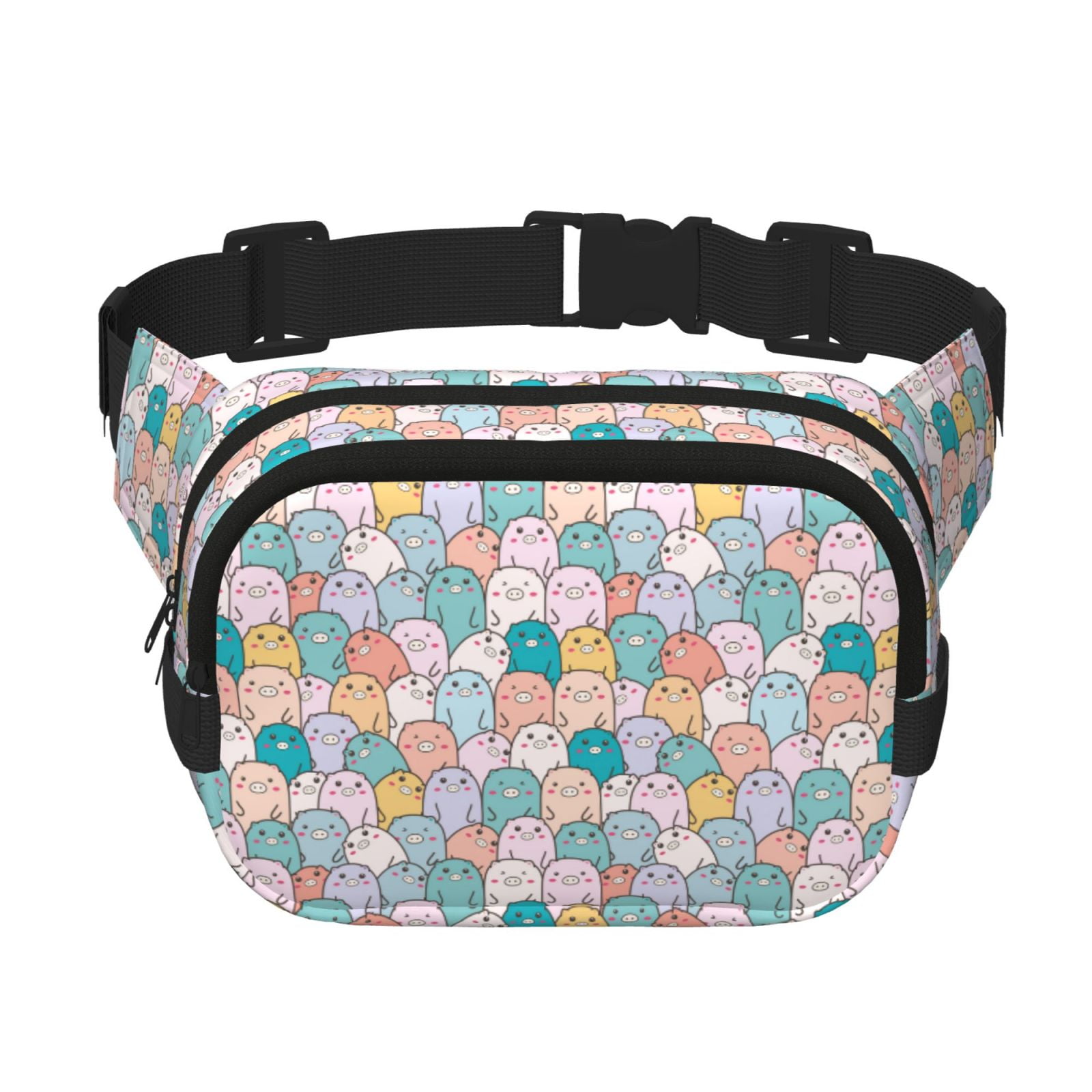 Picia Colorful Cute Pig Print Square Double-Layer Waist Bag Mini Adjustable Waist Belt Bag Exercise Running Travel Hiking