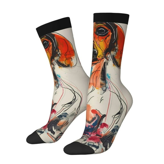 Picia Colorful Dachshund Art Print Athletic Socks for Men & Women – Cushioned Moisture-Wicking Crew Socks for Sports, Running, and Training, Soft & Breathable Size 5-11