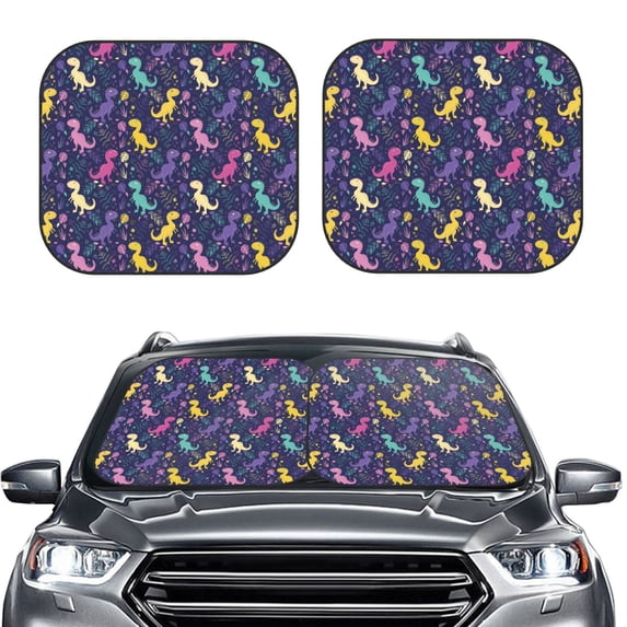 Picia Colorful Dinosaur 2 Piece Car Windshield Sun Shade Foldable | Foldable Sun Shield for Front Window Blocks UV Rays and Keeps Your Vehicle Cool-Medium