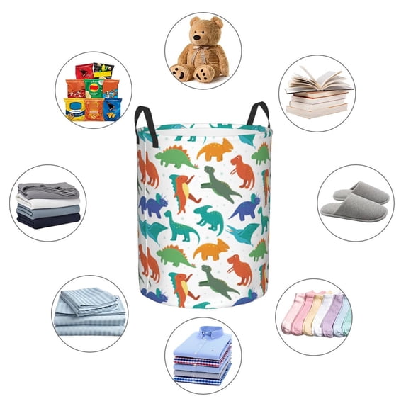 Picia Colorful Dinosaur Large Laundry Basket, Waterproof, Freestanding Laundry Hamper, Collapsible Tall Clothes Hamper with Extended Handles-