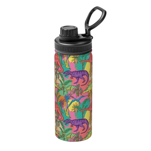 Picia Colorful Dinosaur Pattern Water Bottle 18 oz Stainless Steel Insulated Bottles With Handle Leak Proof Gym Sport Water Jug BPA-free insulated kettle For Men Women Adults