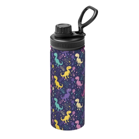 Picia Colorful Dinosaur Pattern Water Bottle 18 oz Stainless Steel Insulated Bottles With Handle Leak Proof Gym Sport Water Jug BPA-free insulated kettle For Men Women Adults