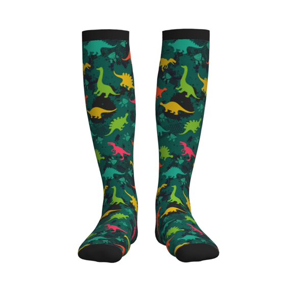 Picia Colorful Dinosaurs Printed Sports Compression Socks - 15-20mmHg Graduated Compression, High-Performance Soft and Breathable Socks for Men and Women