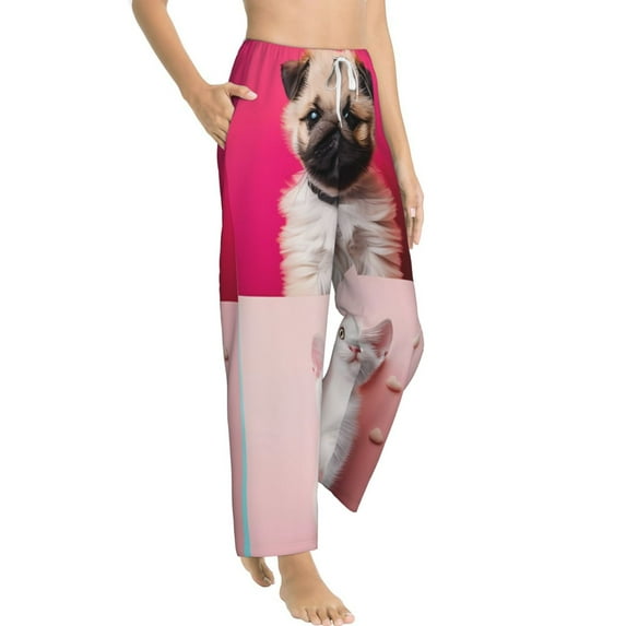 Picia Colorful Dog Cat Collage Womens Soft Woven Cotton Elastic Waistband Sleep Pajama Pant Lounge Sleep Pant With Pockets And Drawstring-XX-Large