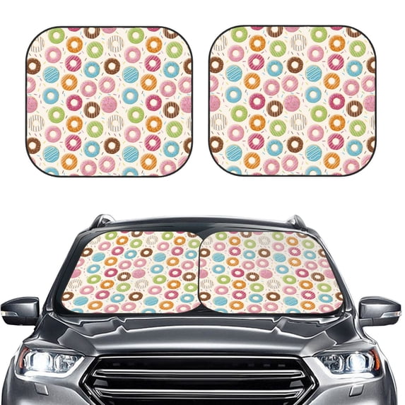 Picia Colorful Donuts 2 Piece Car Windshield Sun Shade Foldable | Foldable Sun Shield for Front Window Blocks UV Rays and Keeps Your Vehicle Cool-Medium