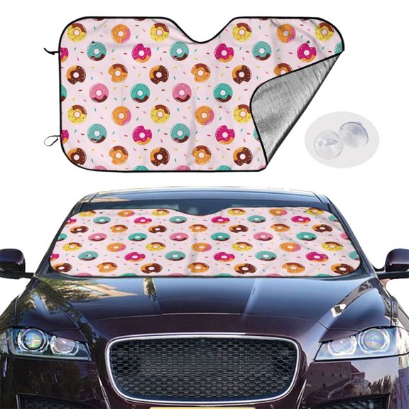 Picia Colorful Donuts Curved Windshield Sunshade Accordion Folding Style Auto Shade for Car Truck SUV Van Blocks UV Ray Sun Visor Protector -