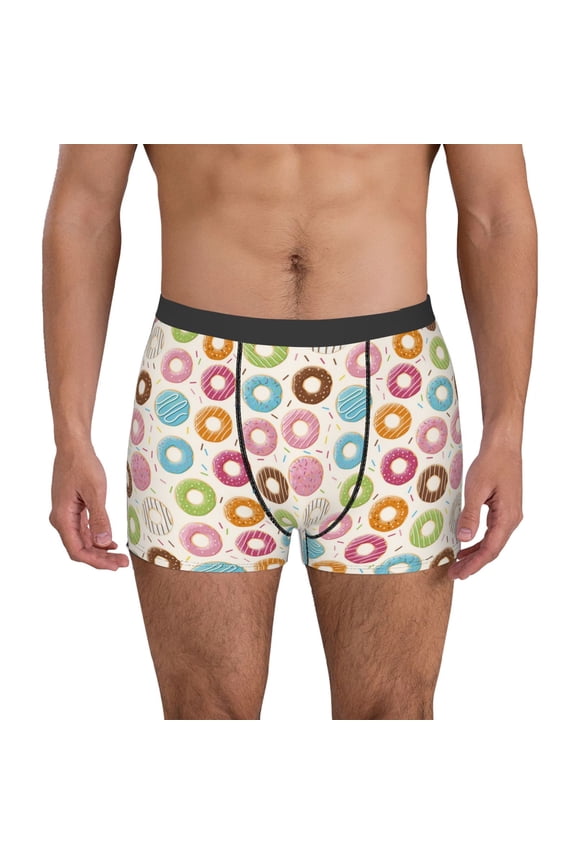 Colorful Donuts Pattern Men’s Boxer Briefs – Soft & Breathable Underwear, Stretchy & Comfortable Fit, Supportive Pouch Design, Moisture-Wicking-Large