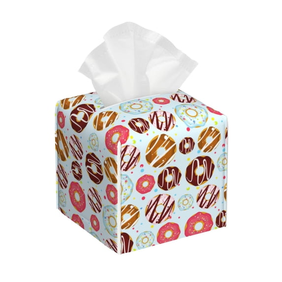 Picia Colorful Donuts Pattern Tissue Box Cover,PVC Leather Square Holder,Tissue Box Holder with Magnetic Bottom,Facial Paper Organizer Dispenser-5.2"X5.2"X5.2"