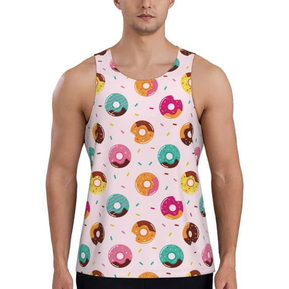 Picia Colorful Donuts Printed Men’s Performance Tank, Men's Workout Tank Top Moisture-Wicking Tank Top Muscle tee, Breathable Workout Shirt-X-Large