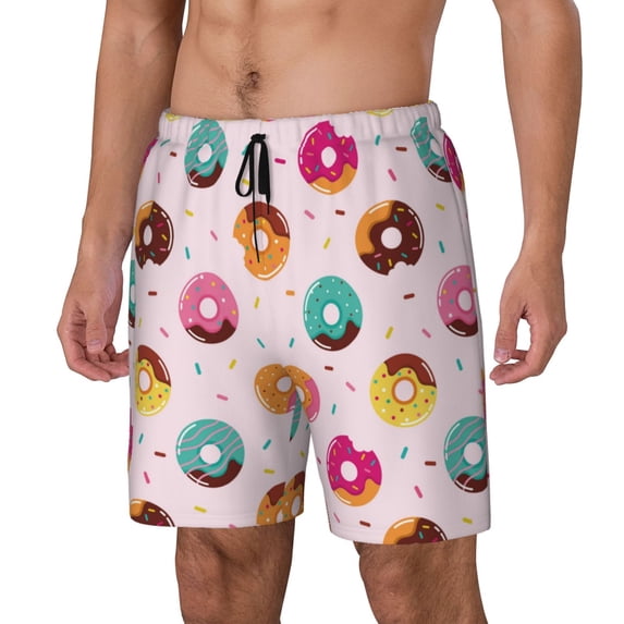 Picia Colorful Donuts pattern Mens Swim Trunks with Compression Liner Stretch Beach Shorts Quick Dry with Zipper Pockets No-Chafing Board Shorts-3X-Large