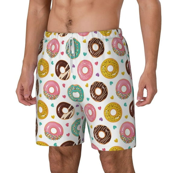 Picia Colorful Donuts pattern Mens Swim Trunks with Compression Liner Stretch Beach Shorts Quick Dry with Zipper Pockets No-Chafing Board Shorts-Small