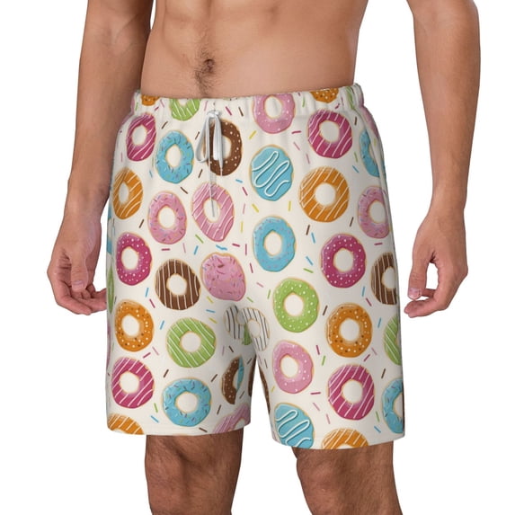 Picia Colorful Donuts pattern Mens Swim Trunks with Compression Liner Stretch Beach Shorts Quick Dry with Zipper Pockets No-Chafing Board Shorts-X-Large
