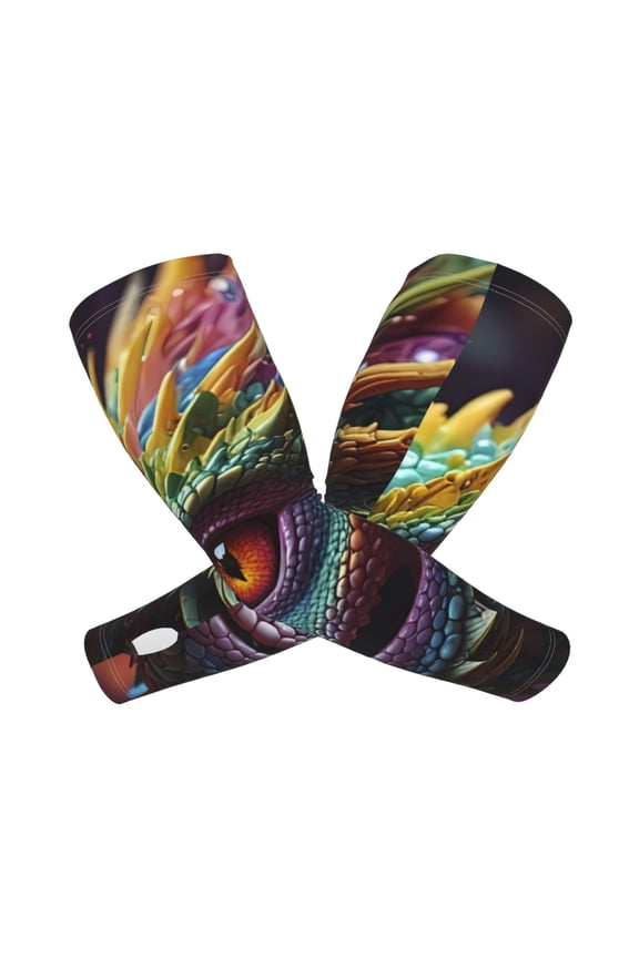 Colorful Dragon Head Profile Arm Sleeves for Men and Women - Tattoo Cover Up UPF 50+ Cooling Sports Sleeve for Basketball Golf Football-One Size