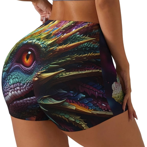 Picia Colorful Dragon Head Profile Printed Workout Shorts for Women Seamless Scrunch Butt Lifting High Waisted Yoga Gym Booty Running Moisture-wicking Short Pants-X-Large