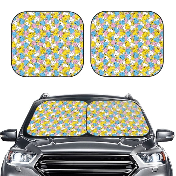 Picia Colorful Duck 2 Piece Car Windshield Sun Shade Foldable | Foldable Sun Shield for Front Window Blocks UV Rays and Keeps Your Vehicle Cool-Medium