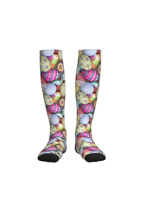 Colorful Easter Eggs Printed Sports Compression Socks - 15-20mmHg Graduated Compression, High-Performance Soft and Breathable Socks for Men and Women