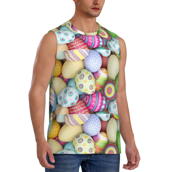 Picia Colorful Easter Eggs mens Cotton Tank Undershirts , Moisture-wicking Ribbed Tanks, Lightweight Cotton Tank Undershirts-Large