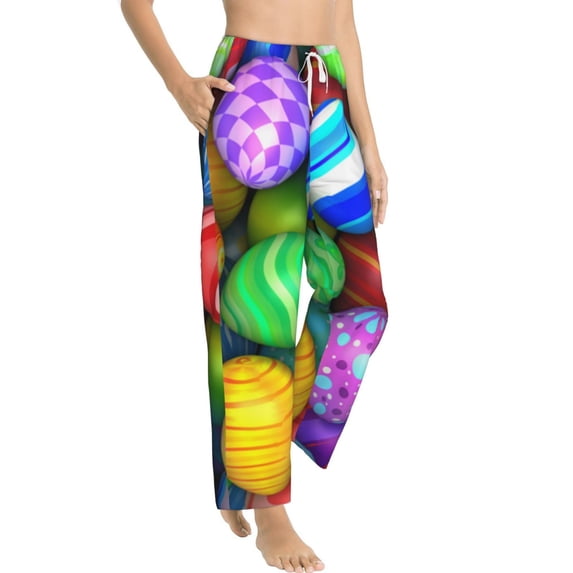 Picia Colorful Easter Eggs1 Womens Soft Woven Cotton Elastic Waistband Sleep Pajama Pant Lounge Sleep Pant With Pockets And Drawstring-Large