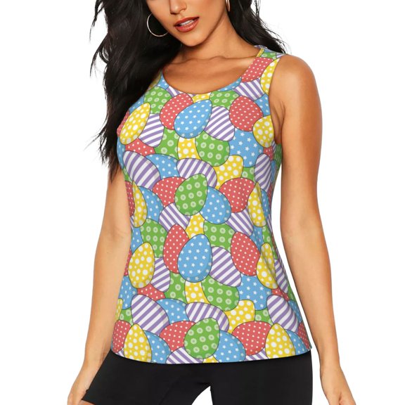 Picia Colorful Easter eggs Pattern Women's Workout Tank Top,Breathable Activewear,Slim Fit Athletic Top,Versatile Workout Moisture-wicking top-Small