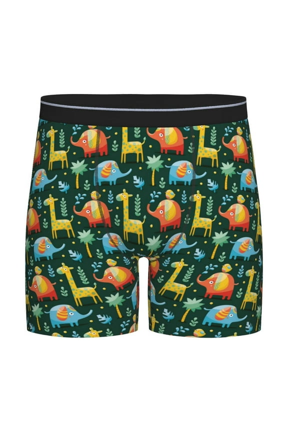 Colorful Elephants Pattern Men's Athletic Long Leg Briefs , Performance Stretch Underwear，Moisture-Wicking