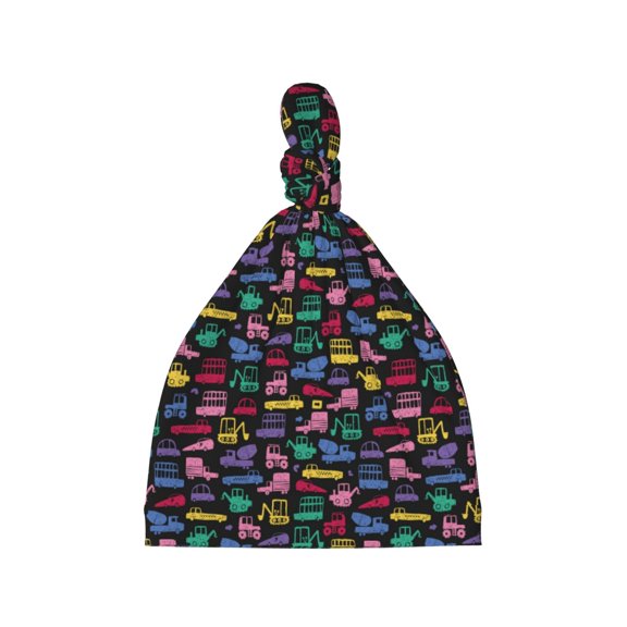 Picia Colorful Excavator Printed Preemie Hats for Baby Girls Cotton Premature Knot Hats Newborn Hospital Cap Warm Knot Beanie Nicu for Preemie Girls and Boys