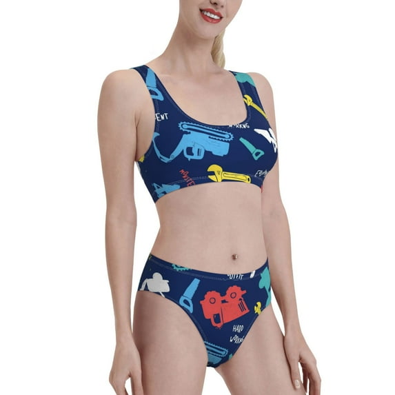 Picia Colorful Excavator Women's High Waisted Bikini Scoop Neck Swimsuit Two Pieces Bathing Suit-