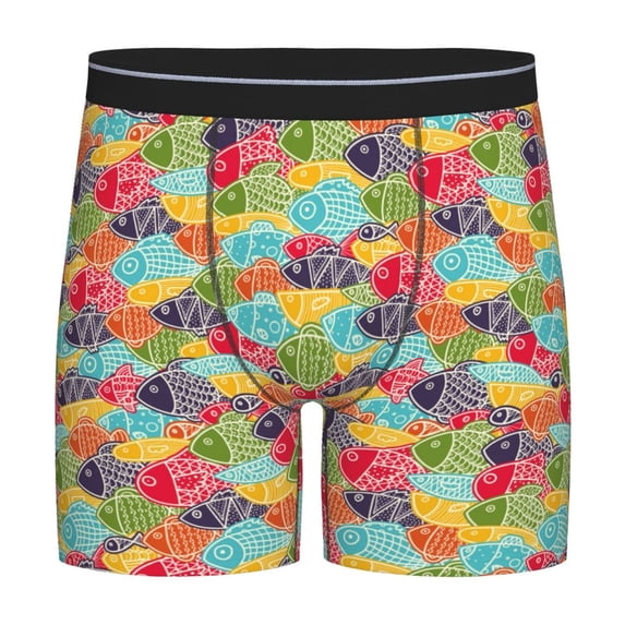 Picia Colorful Fish 2 Pattern Men's Athletic Long Leg Briefs , Performance Stretch Underwear，Moisture-Wicking