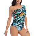 thumbnail image 1 of Picia Colorful Fishing Baits Pattern Women's One Piece Swimsuits,One Shoulder Swimwear Asymmetric ,Ruffle Monokinis Bathing Suits,High Waisted Flattering Bathing Suits-Small, 1 of 8