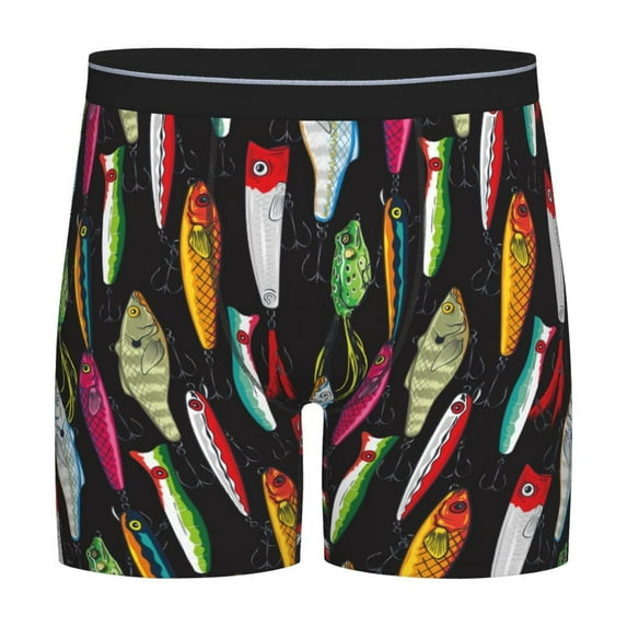 Picia Colorful Fishing Lures Pattern Men's Athletic Long Leg Briefs , Performance Stretch Underwear，Moisture-Wicking