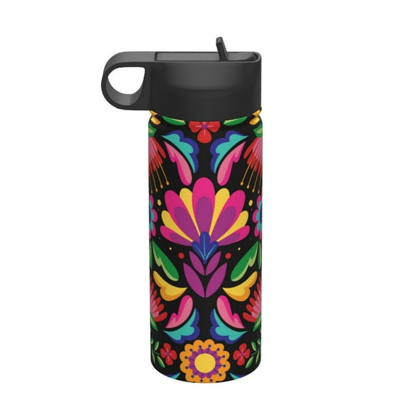 Picia Colorful Floral Embroidery Mexican Pattern 18oz Sports Insulated Kettle With Straw Insulated Water Bottle For Running Hiking Cycling Climbing Men'S Woman Insulated Water Bottle